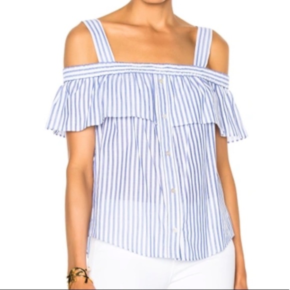 NWT Veronica Beard Lacey Striped Cold-shoulder Top Size 6 - Picture 1 of 10